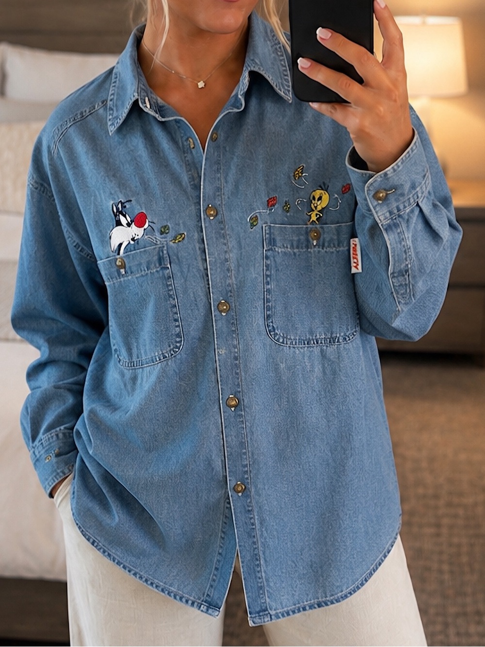 Vintage 90s Looney Tunes Denim Shirt